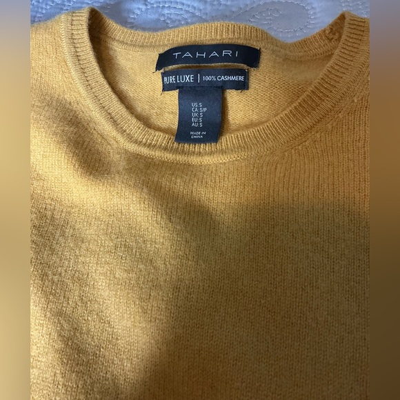 Tahari Mustard Yellow Crew Neck Sweater long sleeve pure luxe cashmere 100% size - Picture 9 of 9